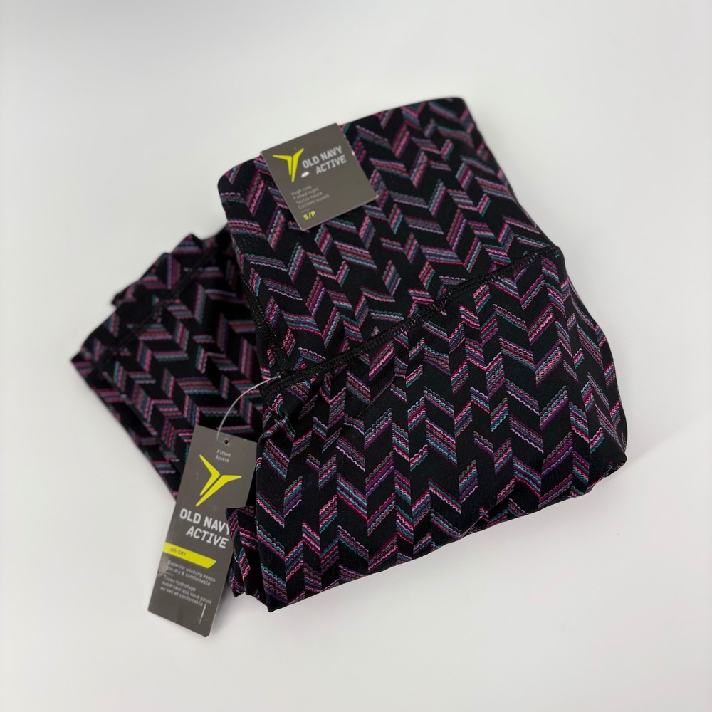Old Navy Active Go-Dry High Rise Compression Leggings S Black‎ Pink Geo Pattern